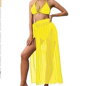 Womens 3 Piece Swimsuits Sexy Maxi Bikini Set with Sarongs Cover Ups Small NWOT